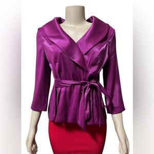 NWT Alex Evenings Women's Sz S  3/4 Sleeve Formal Wrap Blouse With Collar